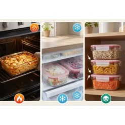 Szklany pojemnik 1050 ml na żywność jedzenie Gierekhoff pudełko z pokrywką lunchbox prostokątny hermetyczny