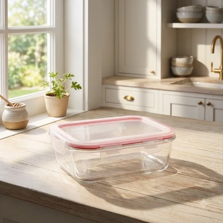 Szklany pojemnik 1050 ml na żywność jedzenie Gierekhoff pudełko z pokrywką lunchbox prostokątny hermetyczny