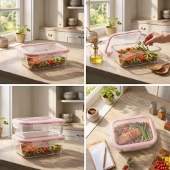 Szklany pojemnik 640 ml na żywność jedzenie Gierekhoff pudełko z pokrywką lunchbox prostokątny hermetyczny