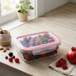 Szklany pojemnik 640 ml na żywność jedzenie Gierekhoff pudełko z pokrywką lunchbox prostokątny hermetyczny