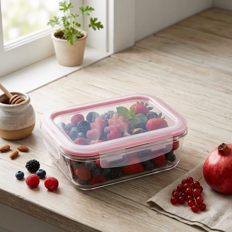Szklany pojemnik 640 ml na żywność jedzenie Gierekhoff pudełko z pokrywką lunchbox prostokątny hermetyczny