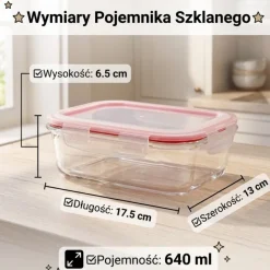 Szklany pojemnik 640 ml na żywność jedzenie Gierekhoff pudełko z pokrywką lunchbox prostokątny hermetyczny