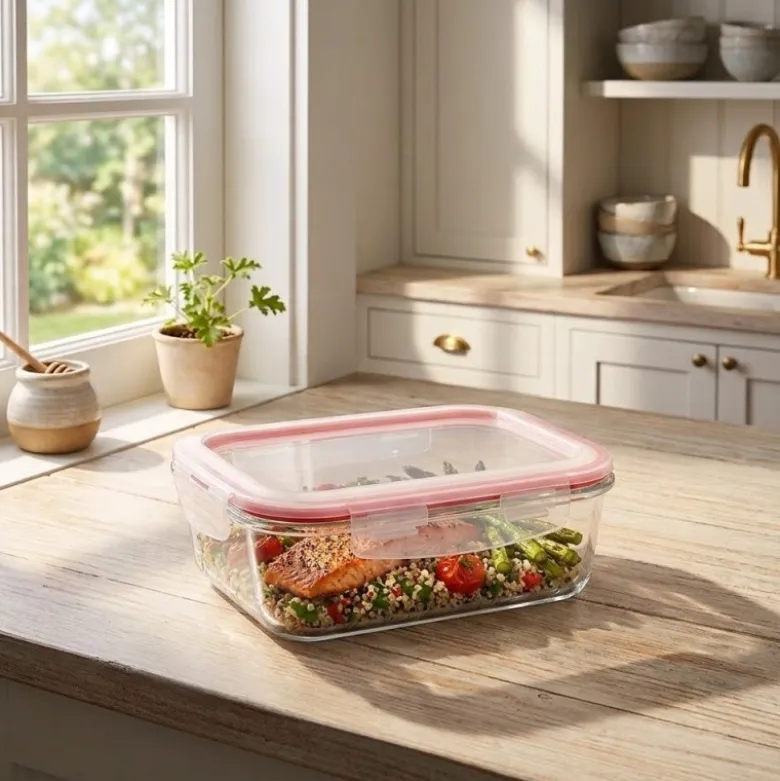 Szklany pojemnik 640 ml na żywność jedzenie Gierekhoff pudełko z pokrywką lunchbox prostokątny hermetyczny