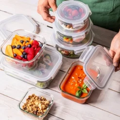 Szklany pojemnik 1100 ml na żywność jedzenie Altom Design Fresh pudełko z pokrywką lunchbox kwadratowy hermetyczny