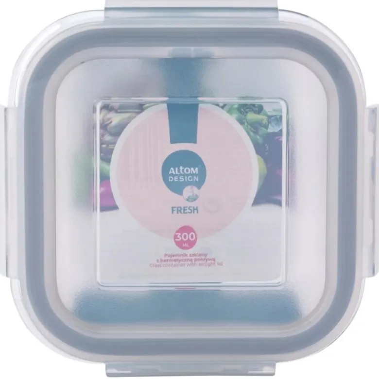Szklany pojemnik 300 ml na żywność jedzenie Altom Design Fresh pudełko z pokrywką lunchbox kwadratowy hermetyczny