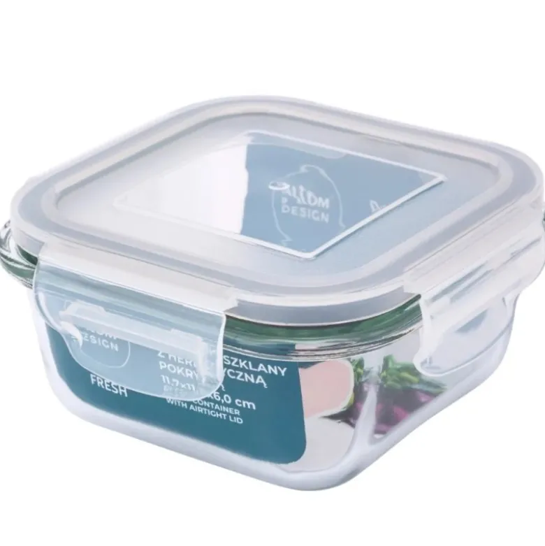 Szklany pojemnik 300 ml na żywność jedzenie Altom Design Fresh pudełko z pokrywką lunchbox kwadratowy hermetyczny