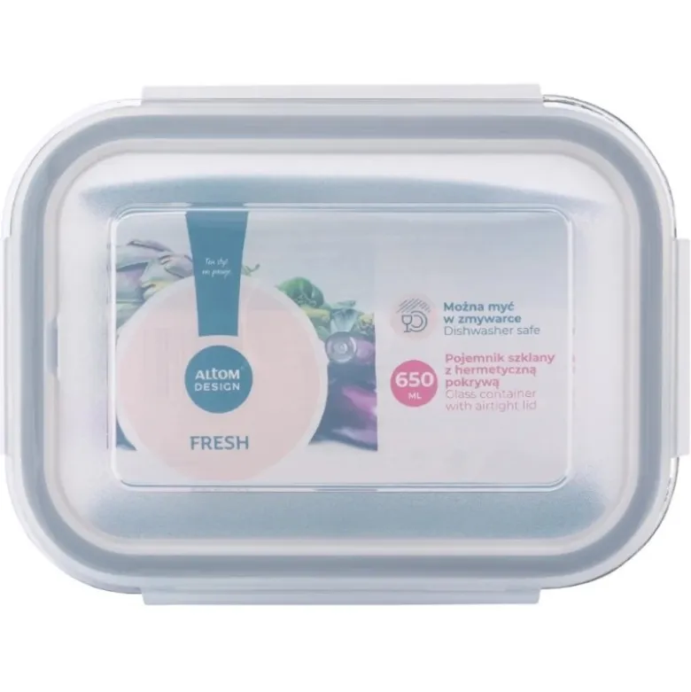 Szklany pojemnik 1000 ml na żywność jedzenie Altom Design Fresh pudełko z pokrywką lunchbox prostokątny hermetyczny