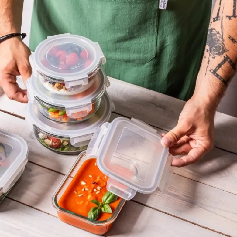 Szklany pojemnik 1000 ml na żywność jedzenie Altom Design Fresh pudełko z pokrywką lunchbox prostokątny hermetyczny