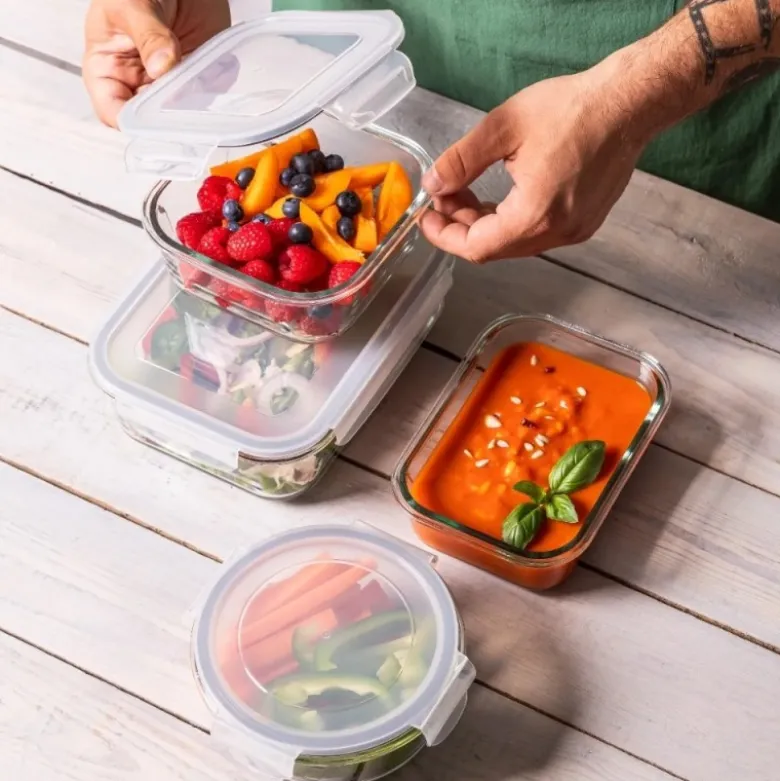 Szklany pojemnik 650 ml na żywność jedzenie Altom Design Fresh pudełko z pokrywką lunchbox prostokątny hermetyczny