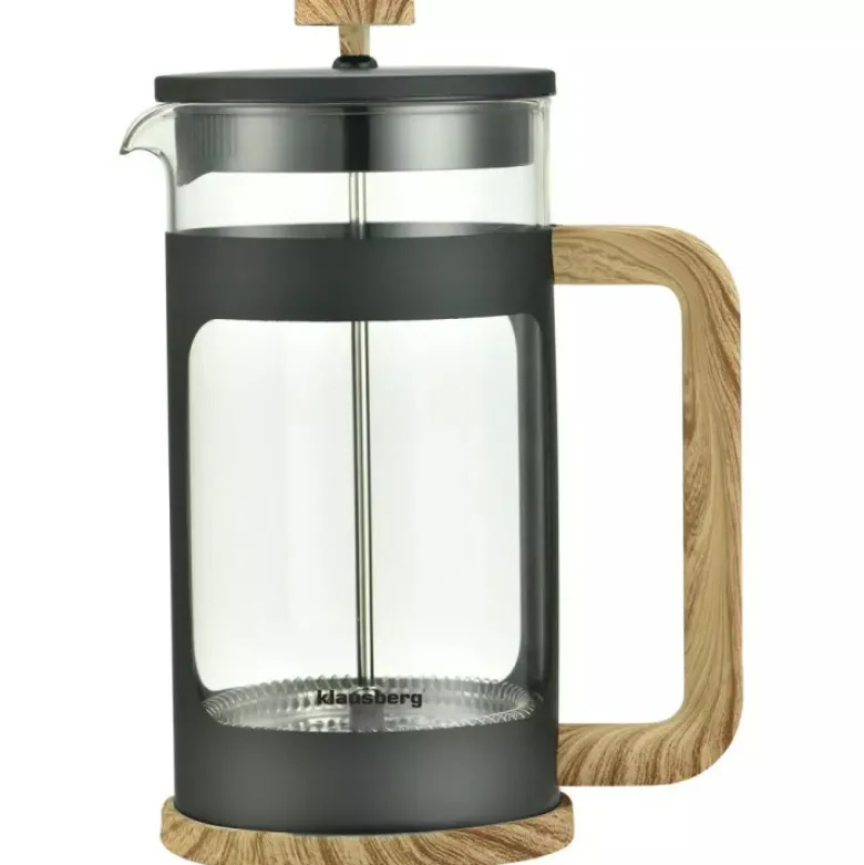 Szklany zaparzacz tłokowy do herbaty kawy ziół 1000 ml Klausberg KB 7681 uchwyty drewniane
