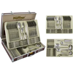 Sztućce w walizce Hoffner HF 6225 SATYNA stal 72 elementy zestaw widelce łyżki