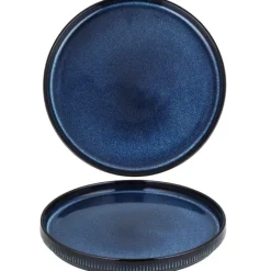 Talerz deserowy porcelanowy 21 cm Florina Evia Blue granatowy prążkowany modern