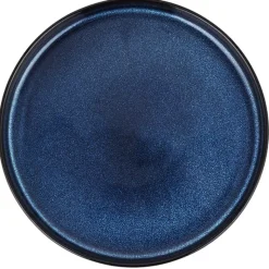 Talerz deserowy porcelanowy 21 cm Florina Evia Blue granatowy prążkowany modern