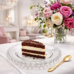 Talerze deserowe szklane 19,5 cm spodek na ciasto Altom Design Bloom zestaw 6 szt