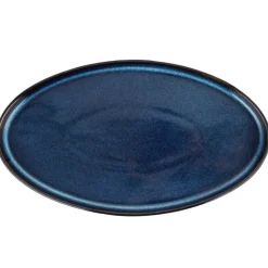 Talerz owalny patera półmisek porcelanowy Florina Evia Blue granatowy prążkowany modern