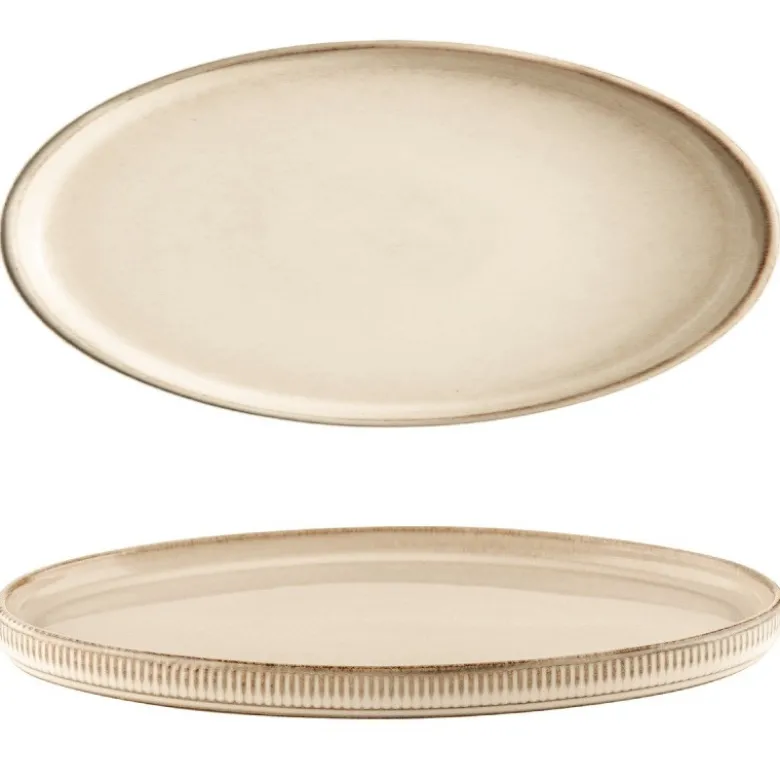 Talerz owalny półmisek porcelanowy Florina Evia kremowy prążkowany retro