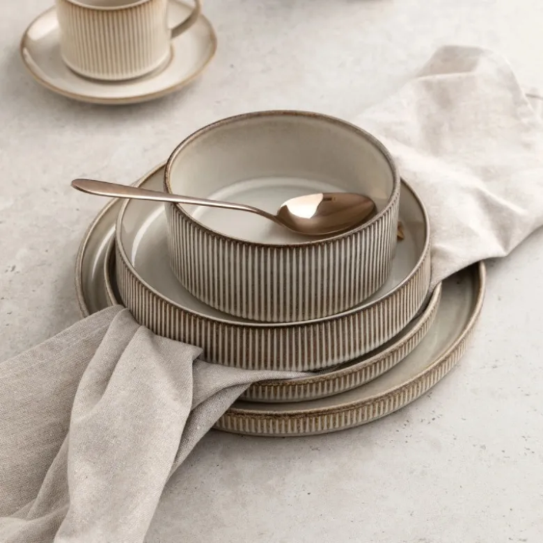 Talerz owalny półmisek porcelanowy Florina Evia kremowy prążkowany retro