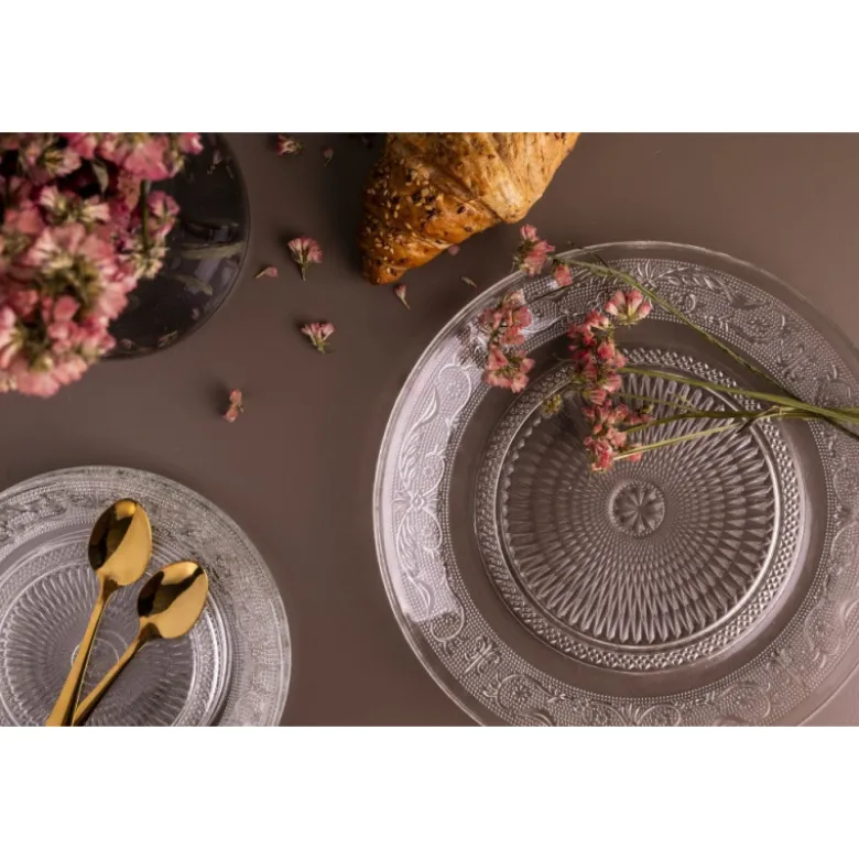 Talerzyki deserowe 15 cm i patera 25 cm szklane Florina Palazzo zestaw 13 sztuk spodek na ciasto deser