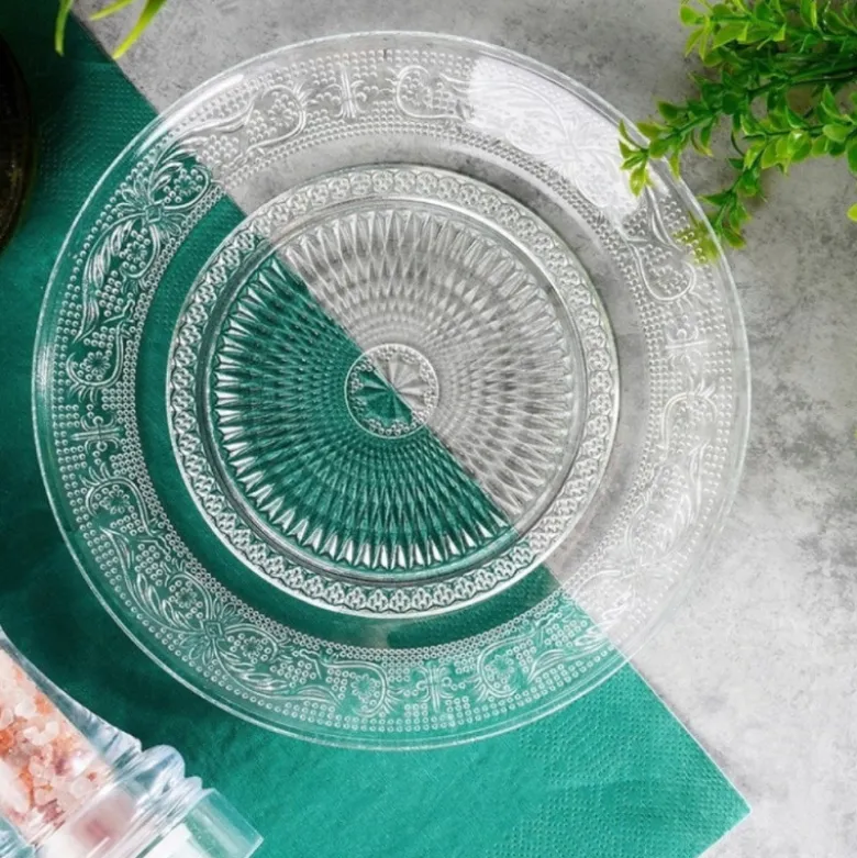 Talerzyki deserowe 15 cm i patera 25 cm szklane Florina Palazzo zestaw 13 sztuk spodek na ciasto deser