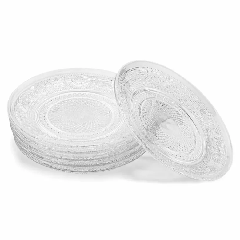 Talerzyki deserowe 18 cm i patera 30 cm szklane Florina Palazzo zestaw 7 sztuk spodek na ciasto deser