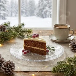 Talerzyki deserowe 17 cm szklane Altom Śnieżynki zestaw 6 sztuk spodek na ciasto deser