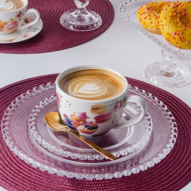 Talerzyki deserowe 19 cm szklane Altom Love serduszka zestaw 6 sztuk spodek na ciasto deser