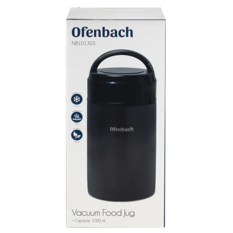 Termos próżniowy Ofenbach 101303 bidon 1000 ml czarny kubek z uchwytem