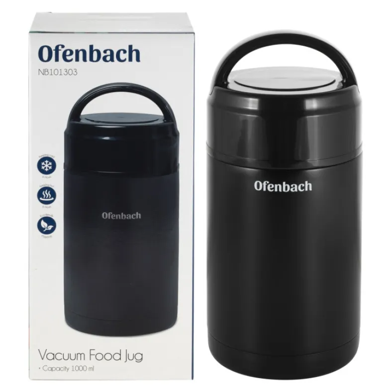 Termos próżniowy Ofenbach 101303 bidon 1000 ml czarny kubek z uchwytem
