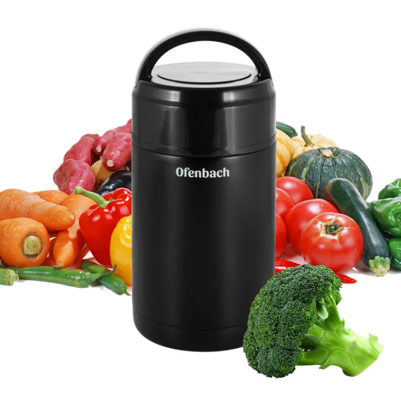 Termos próżniowy Ofenbach 101303 bidon 1000 ml czarny kubek z uchwytem