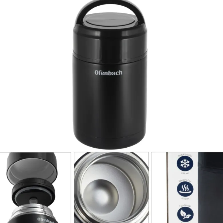 Termos próżniowy Ofenbach 101302 bidon 800 ml czarny kubek z uchwytem