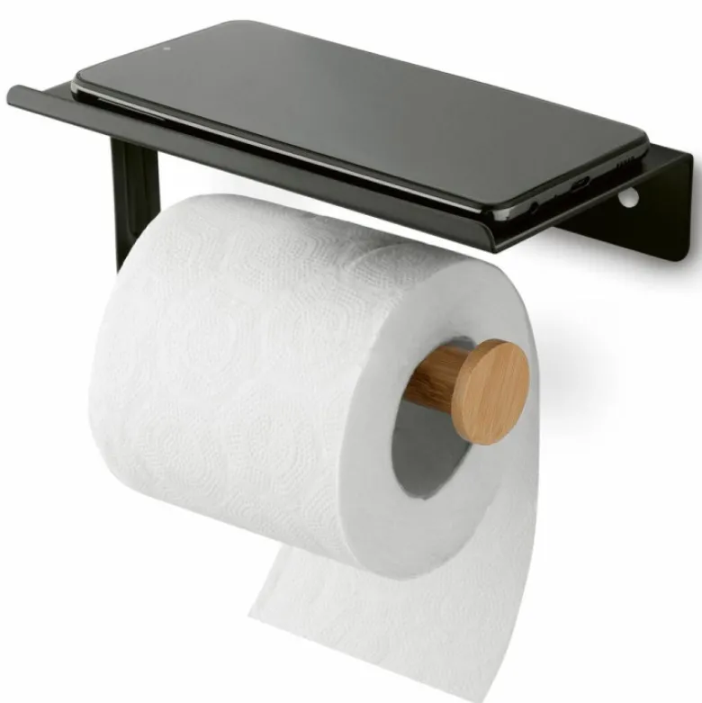 Uchwyt wieszak łazienkowy na papier toaletowy Tadar Wood czarny
