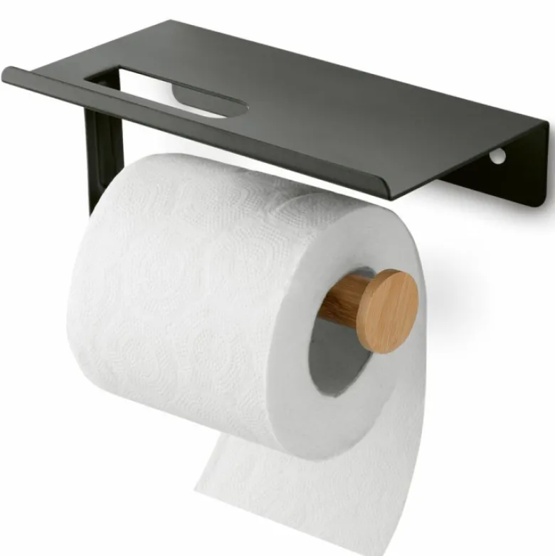 Uchwyt wieszak łazienkowy na papier toaletowy Tadar Wood czarny