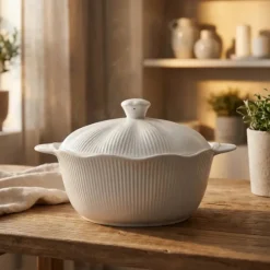Waza porcelanowa z pokrywką biała do zup 2.4 L okrągła TRAGAR