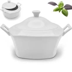 Waza porcelanowa z pokrywką biała do zup 2.8 L kwadratowa Bella Fiore