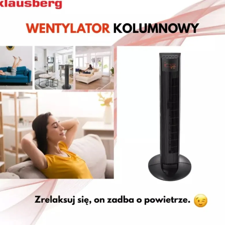 Wentylator podłogowy kolumnowy Klausberg KB 7875 wiatrak stojący 45W LCD pilot
