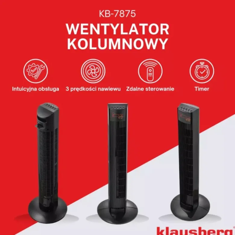 Wentylator podłogowy kolumnowy Klausberg KB 7875 wiatrak stojący 45W LCD pilot