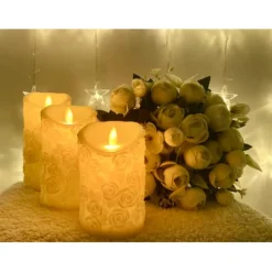 Świeczka LED 8x17 cm z ruchomym płomieniem w róże SL8772