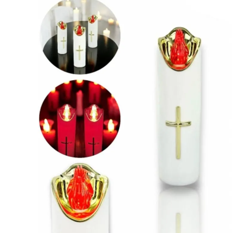 Wkład do znicza 17 cm świeczka biała LED z krzyżem z czerwonym światłem Cortina Rico baterie AA