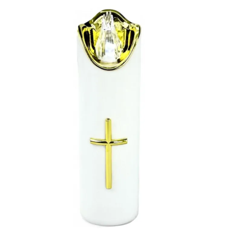 Wkład do znicza 17 cm świeczka biała LED z krzyżem białe światło Cortina Rico baterie AA