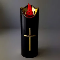 Wkład do znicza 12.5 cm świeczka czarna LED z krzyżem czerwone światło Cortina Rico baterie AA