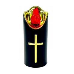 Wkład do znicza 12.5 cm świeczka czarna LED z krzyżem czerwone światło Cortina Rico baterie AA