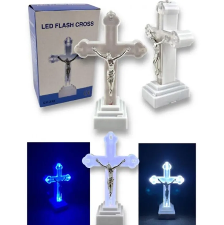 Wkład LED do znicza figurka krzyża 13x8 cm białe światło