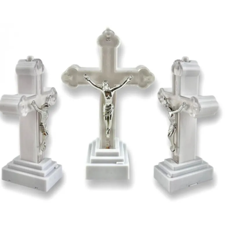 Wkład LED do znicza figurka krzyża 13x8 cm białe światło
