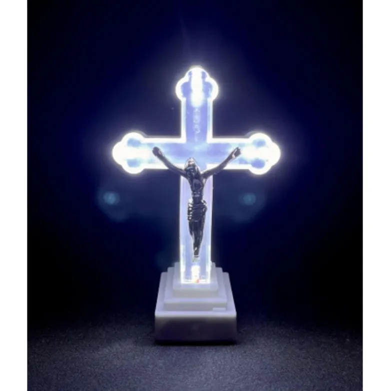 Wkład LED do znicza figurka krzyża 13x8 cm białe światło
