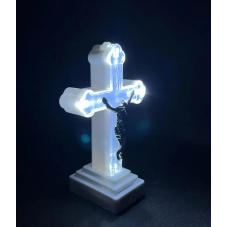 Wkład LED do znicza figurka krzyża 13x8 cm białe światło