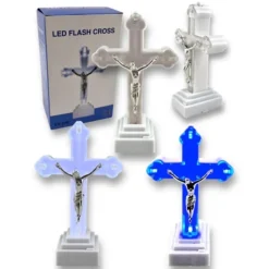 Wkład LED do znicza figurka krzyża 13x8 cm białe światło