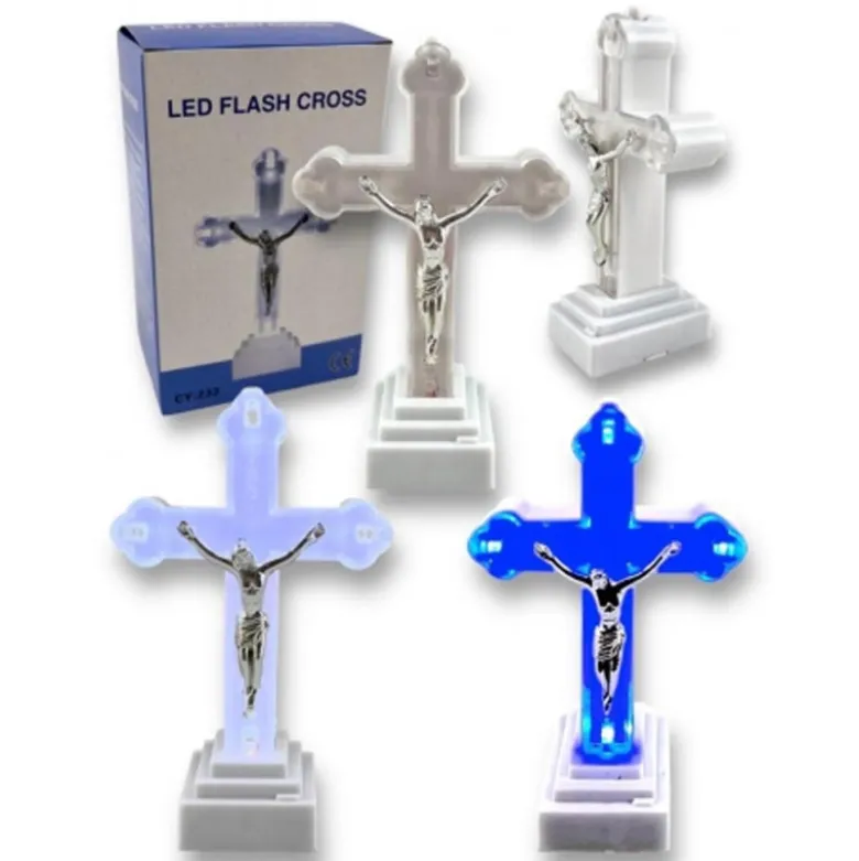 Wkład LED do znicza figurka krzyża 13x8 cm białe światło