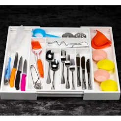 Wkład rozsuwany do szuflady biały na sztućce 52x43x5 cm Kinghoff KH 1748 bambusowy organizer