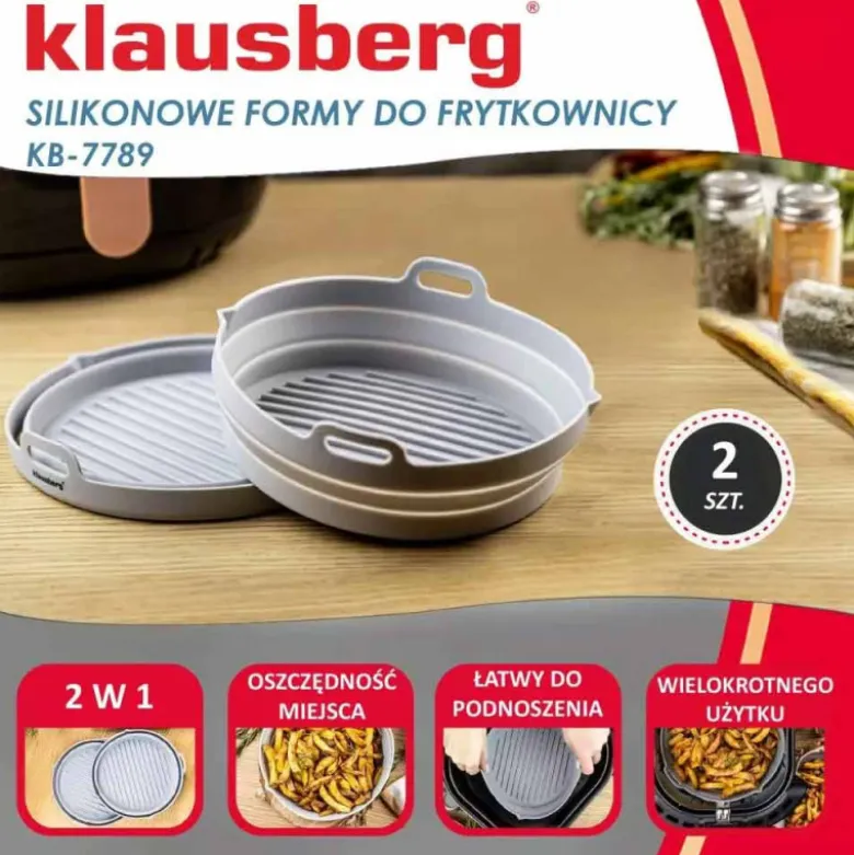 Wkłady silikonowe do frytkownicy 20 cm zestaw 2 sztuki forma do pieczenia okrągła Klausberg KB 7789