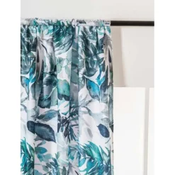 Zasłona półzaciemniająca na taśmie grube 140x250 cm liście niebiesko-szare ZSN-P-01